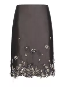 PRADA $7000 Grey Silk And Wool Embroidered Skirt New & Authentic - Picture 1 of 2