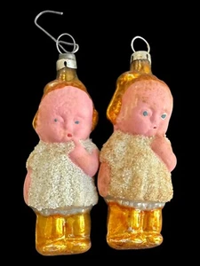 Vintage Puppe Baby Mädchen Merkur Glas Ornament Weihnachten Xmas Tschechisch - Kind PAAR - Bild 1 von 12