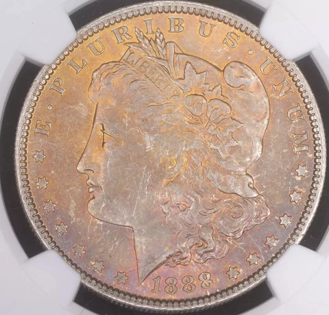 1888 P Morgan Silver Dollar NGC MS-63 Rainbow Toning Cover