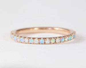 Natural Opal wedding Band Opal Half Eternity Band 925 Sterling Silver Band - Picture 1 of 8