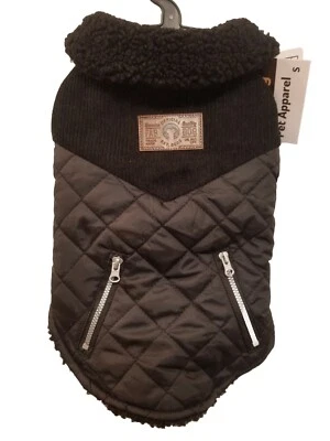 FabDog Pet Chaqueta Acolchada Negra Sherpa Forrada con Pana Negra PEQUEÑA Foto 1 de 4