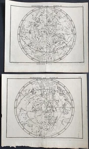 stampa antica 1805 coppia mappe cielo australe boreale after flamsteed astronomi - Foto 1 di 9