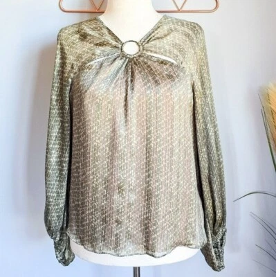 Camisa Top Bailey 44 Verde Romero Abstracto Oring Manga Mujer Talla Mediana Foto 1 de 4