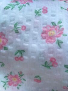 Vintage Cotton Pique Fabric White With Pink Flowers 72x45 2 Yards