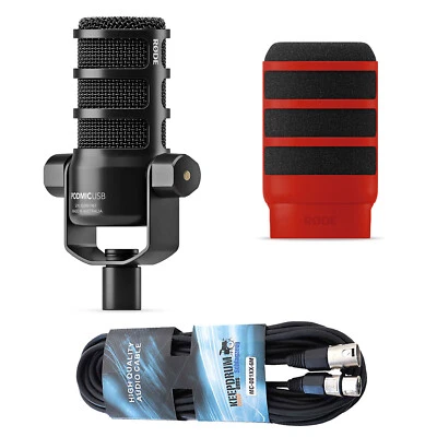 Rode Mikrofon Podmic USB mit WS14R Popschutz Rot und Kabel - Bild 1 von 4
