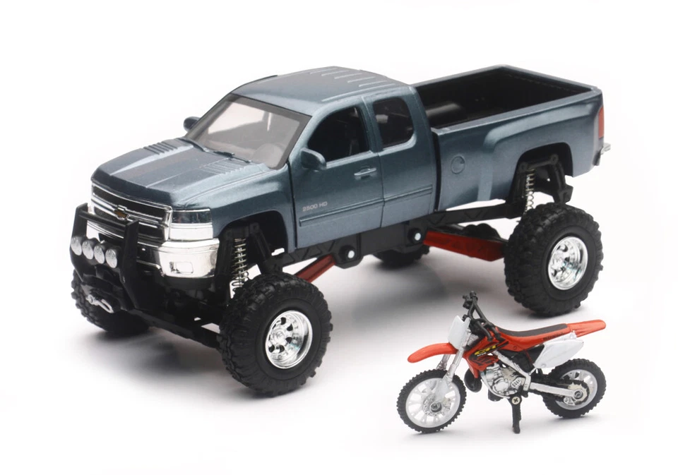 NEW RAY 1:43 Scale Replica CHEVY Silverado Truck w/ HONDA Dirt Bike Toy Set 8"L - Image 1 of 1