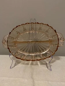 Anchor Hocking Oyster & Pearl pink depression glass 12" divided relish dish EXC! - Picture 1 of 6
