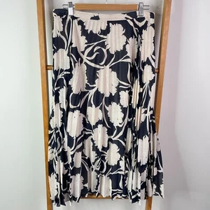 Witchery Maxi Skirt Womens 12 Blue Ivory Floral Print Pleated Lined Midi Casual - Picture 1 of 10