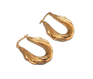 Ladies/womens 9ct yellow gold nicely crafted oval earrings with a brushed effect - Picture 1 of 9