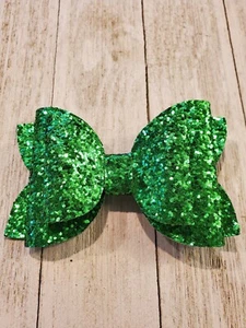 Pretty Green Glitter Bow St. Patrick's Day Bow - Picture 1 of 1