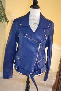 William Rast Ultra Blue Faux Leather Motorcycle Jacket Sz. L - NWT - Picture 1 of 2