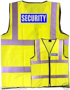 SECURITY Printed  Hi-vis SAFETY VEST WAISTCOAT ZIPPED & ID Yellow - Picture 1 of 2