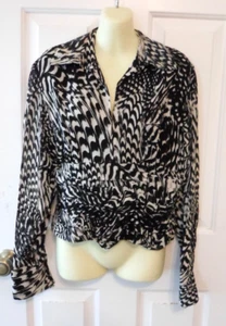 Lillie Rubin Vintage Black/White Op Art Blouse~ Sequins Ruched Full Zip Back ~S - Picture 1 of 9
