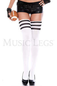 Athletic Striped Thigh Highs - White/Black