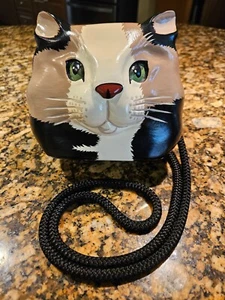 Timmy Woods Hand Painted Wooden Cat Head Handbag / Purse - Picture 1 of 5