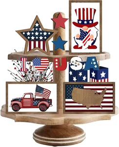 Patriotic Memorial Day Tiered Tray Decorations Set for Home Kitchen 4Th of July - Picture 1 of 12