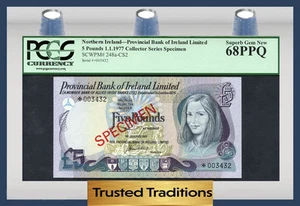TT PK 248a-CS2 1977 NORTHERN IRELAND 5 POUNDS SPECIMEN PCGS 68 PPQ SUPERB! - Picture 1 of 2