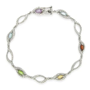 925 Silver 1.6ct Multi Gemstone & Diamond Link Bracelet - Picture 1 of 3