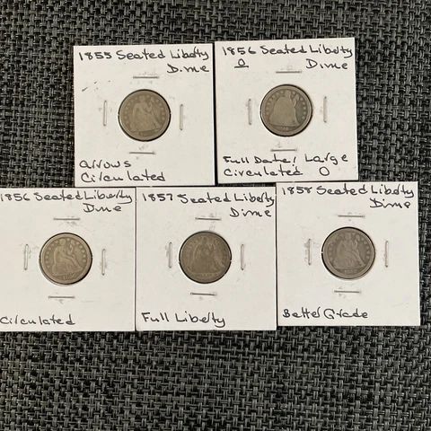 liberty seated dimes 1855,56,56-O ,key Date ,57,58 Cover