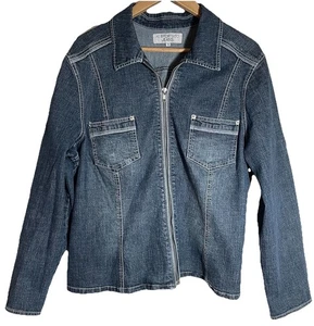 Damen-Jeansjacke durchgehender Reißverschluss dunkle Waschung blau AMERIKANISCHE GRÖSSE 18 AE Sport & Co Jeans - Bild 1 von 14