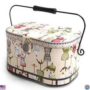 Cesta de costura grande ovalada con mango de metal - Organizador de almacenamiento artesanal - Imagen 1 de 4