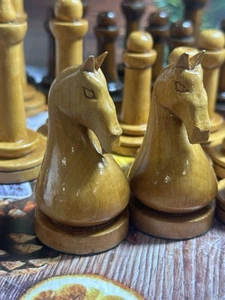 Soviet antique chess Wooden tournament figures USSR Homemade Big Chess - Picture 1 of 17
