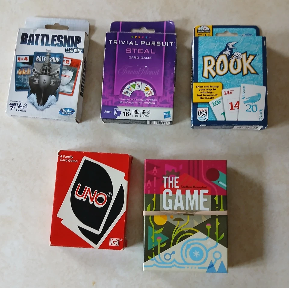 Лот из 5 карточных игр — ладья, линкор, тривиальная погоня, НОВЫЕ) (UNO, Б/У в игре - Изображение 1 из 1
