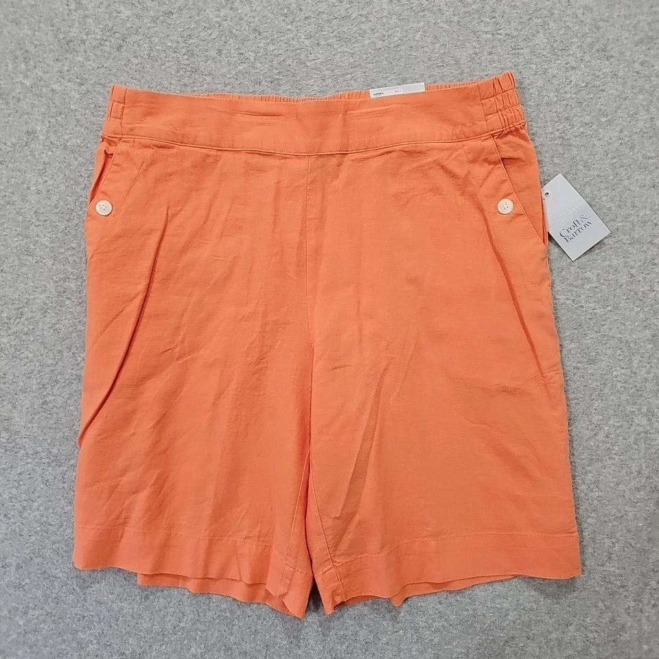 Bermudas rectas Croft And Barrow mezcla de lino tiro medio talla M melocotón Foto 1 de 4