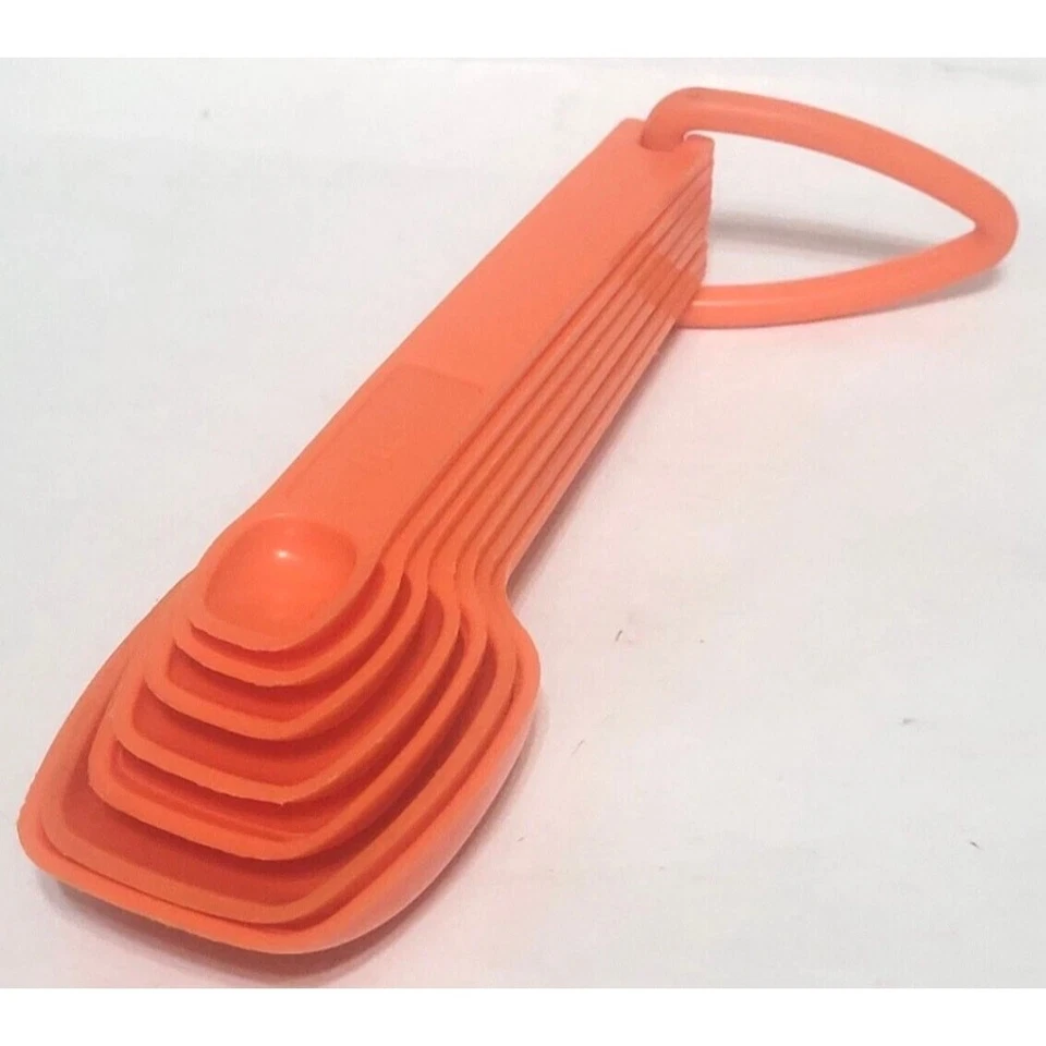 Vintage Tupperware Orange Measuring Spoon 7 Piece Set - Image 1 of 4