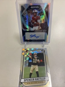 2024 Prizm Draft Picks Saturday Star Spencer Rattler RC Hyper Auto + NFL RC TR24 - Picture 1 of 5