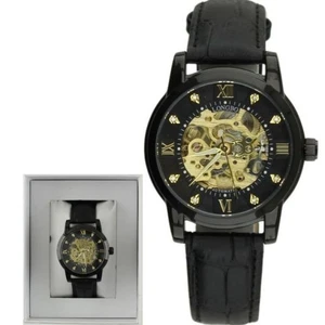 Longbo Men's Automatic Watch with Leather Strap - Gun Metal/Black - Picture 1 of 4