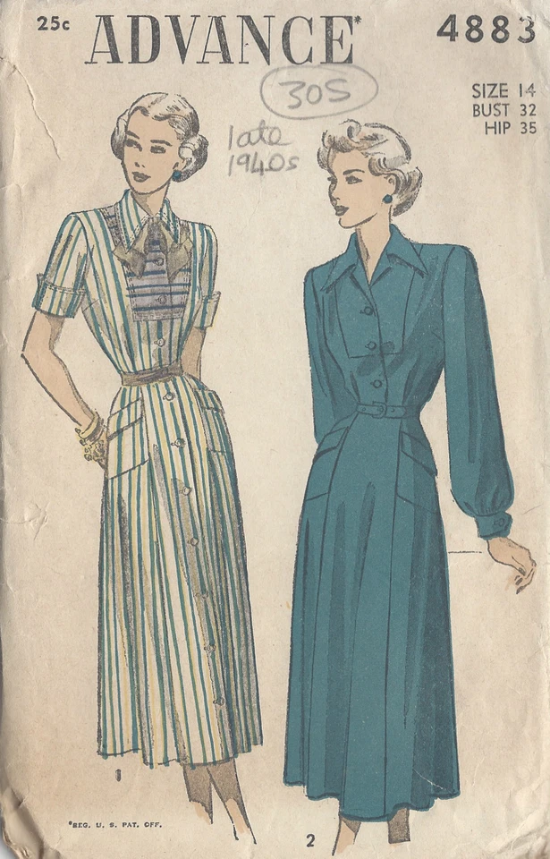 1940s Vintage Sewing Pattern B32" DRESS (R717)  - Image 1 of 1