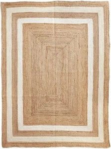 Jute Teppich Handgeflecht Natur Weiß Bordürenteppich 60x90 cm - Bild 1 von 6