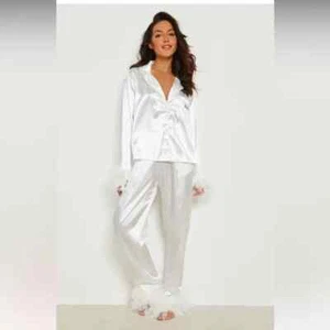 Premium Bride Feather Pajamas White-12 Bridal Set PJ - Picture 1 of 9