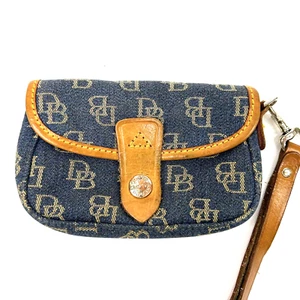 #DOONEY & BOURKE Wristlet Denim w/Vachetta Leather Strap & Trim - Picture 1 of 10