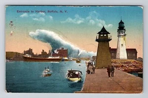 Buffalo NY-New York, Eingang zum Buffalo Harbor Vintage Souvenir Postkarte - Bild 1 von 2