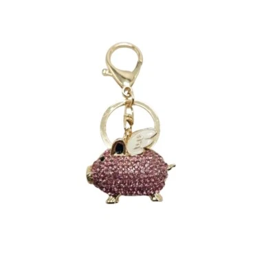 Flying Pig Crystal Rhinestone Keyring Keychain Pendant Bag Car Key Chain Ring - Image 1 of 2
