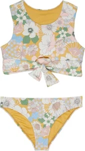 O'Neill L97114 Girls' Multi Twiggy Banded Tie Front Hi-Neck Swim Set Size 8 - Picture 1 of 3