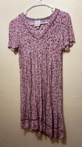 Knox Rose Women's Pink Dainty Floral Pattern Short Sleeve Midi Sun Dress Size XS - Picture 1 of 5
