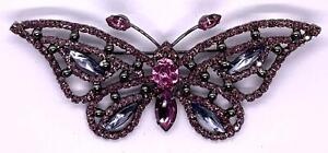 4 inch Wide Purple Butterfly Avon Brooch Pin, Purple Stones Set w/ Black Metal