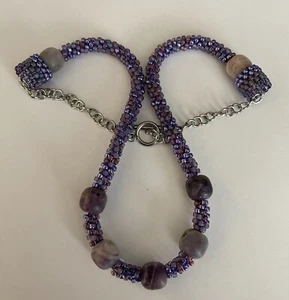 Hand Beaded Amethyst and Seed Bead Necklace 22" - Picture 1 of 5