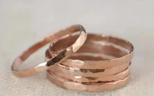 Solid Pure Copper Minimalist Healing Ring, Handmade Unisex, Set of 5 Thin Rings - Picture 1 of 2