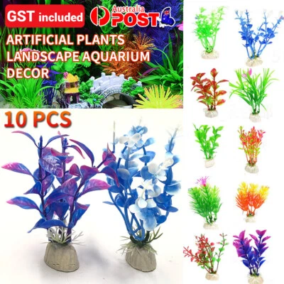 10PCS Artificial Plants Landscape Aquarium Decor Plastic Fish Tank Fake Grass - image 1 of 4