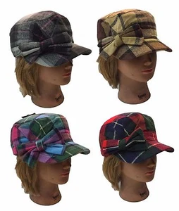 Cappello donna donna cadetto esercito moda castro berretto-plaid modello scacchi con nastro - Foto 1 di 8