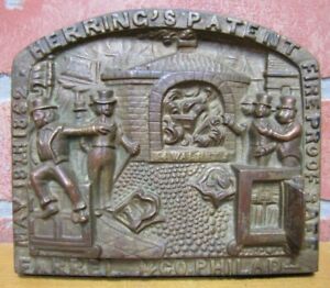 FARREL & CO PHILADELPHIA HERRING'S PATENT 1852 FIREPROOF SAFE Sign Bronze Plaque