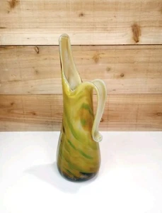 Vintage geschwungene Stretch Kunst Glas Vase Krug Tiger verwirbelte Farben 12,5"  - Bild 1 von 11