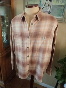 Camicia donna Carhartt in flanella robusta flessibile larga peso medio rosa a quadri taglia 3X nuova con etichette - Foto 1 di 4