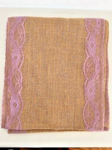 Burlap Table Runner with Lavender Lace Edge, 12 x 108 - Picture 1 of 2