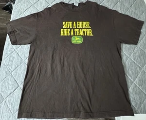 Camicia Vintage John Deere Uomo XL Marrone Salva un Cavallo Cavalca un Trattore Logo Y2K - Foto 1 di 6