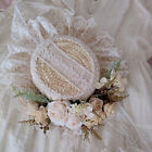 Bateau de paille victorien femme avec chapeau Lolita classique floral beige pour fête